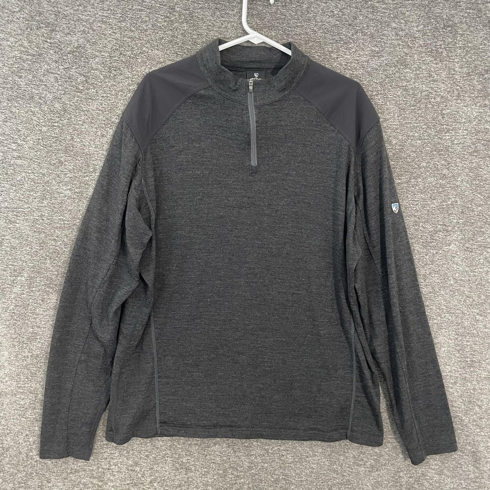 Kuhl‎ Shirt Mens XL Gray Merino Wool 1/4 Zip Pullover Base Layer Hiking